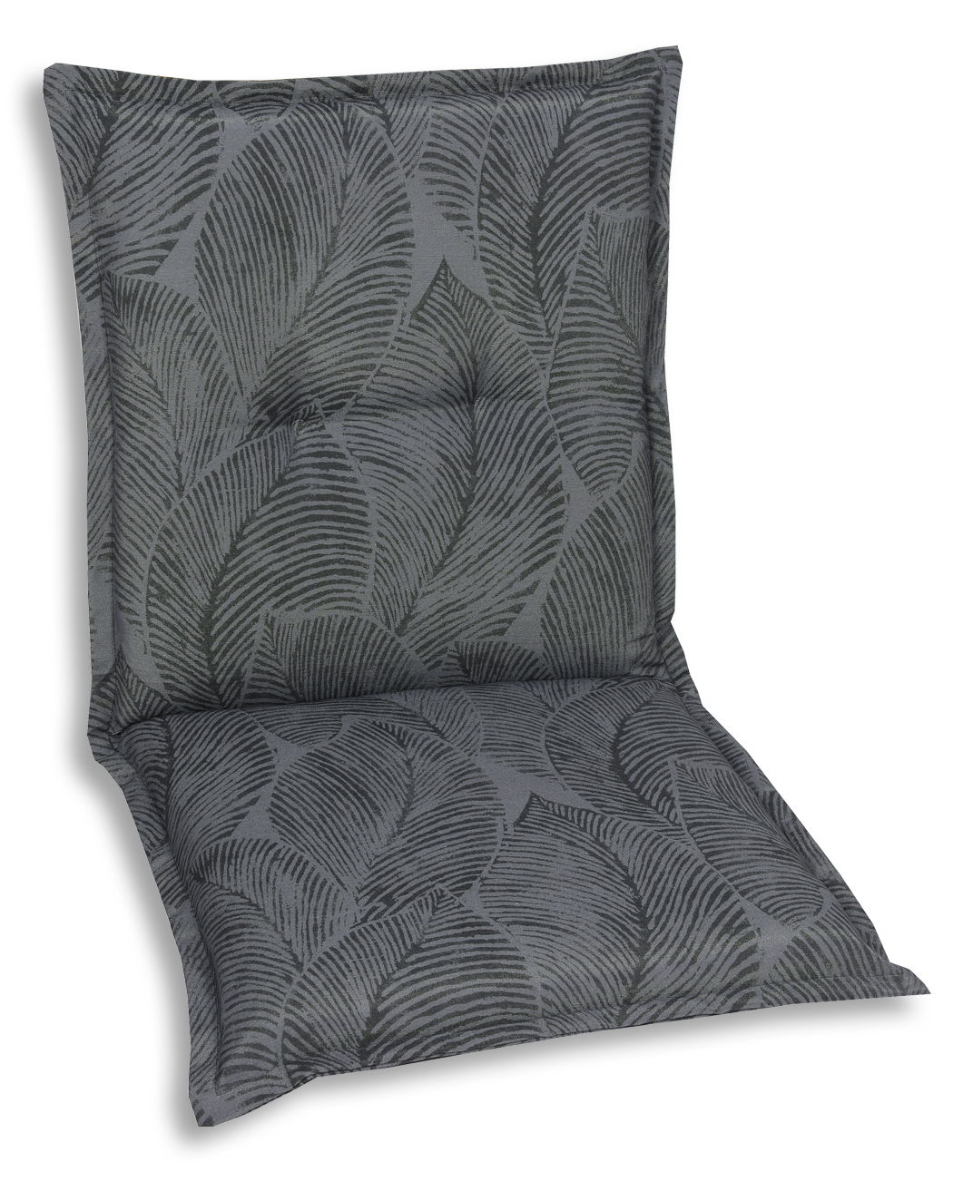 Graue Sesselauflage mit Blattmuster, Vorderansicht