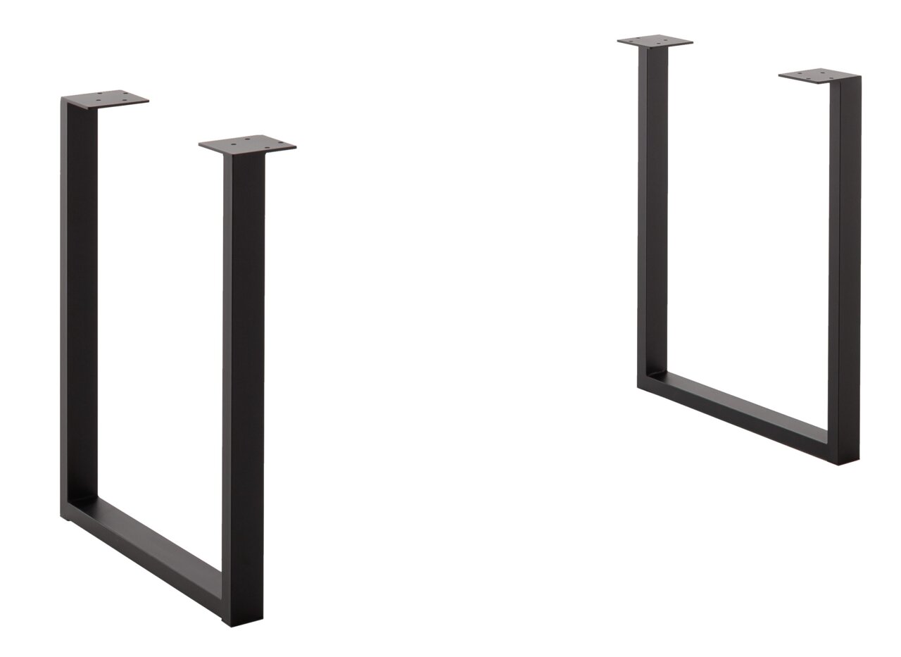 Zwei schwarze Metalltischbeine in U-Form, frontal betrachtet, für einen Esstisch 160x90cm.