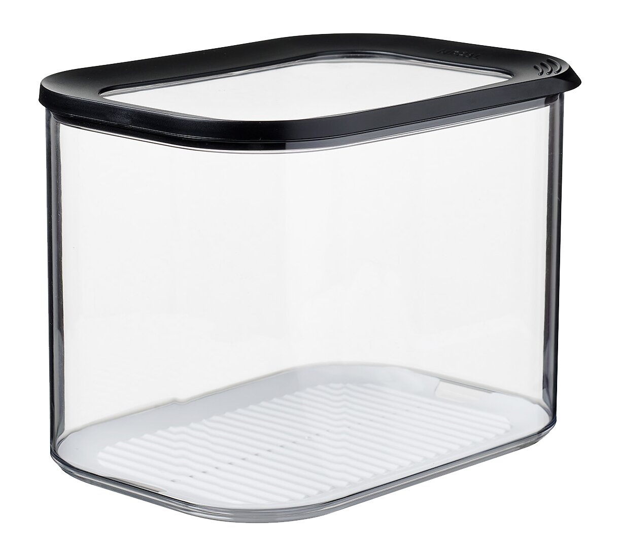 Transparente Vorratsdose Modula XL 4500 ml mit schwarzem Deckel, seitliche Perspektive