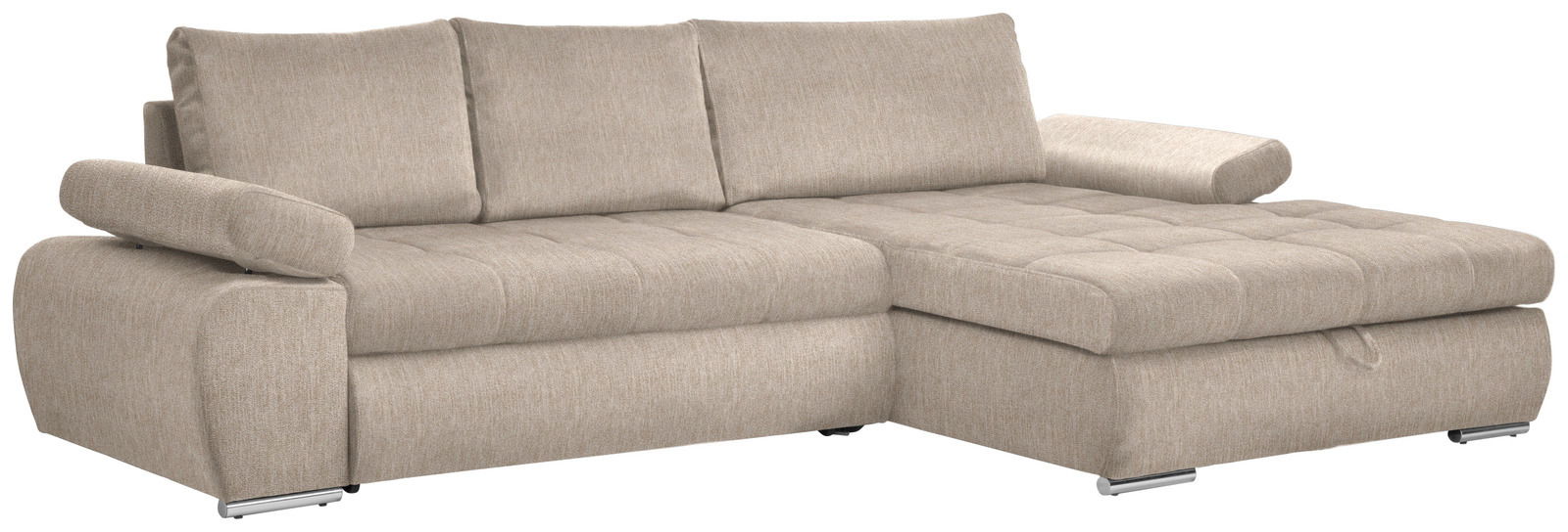 Beige Ecksofa mit Ottomane rechts, Vorderansicht