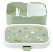 Lunchbox-Set Campus Little Farm mit abnehmbarem Deckel, grüner Farbe und Bauernhof-Motiven, von oben betrachtet.
