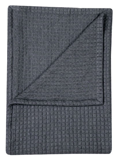 Kayori Plaid MOFU Graues Plaid 150x220cm in Draufsicht, gefaltet mit sichtbarer Struktur