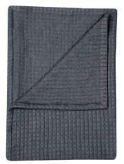 Graues Plaid 150x220cm in Draufsicht, gefaltet mit sichtbarer Struktur