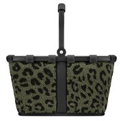 Leopardenmuster-Korb mit schwarzem Griff, Vorderansicht