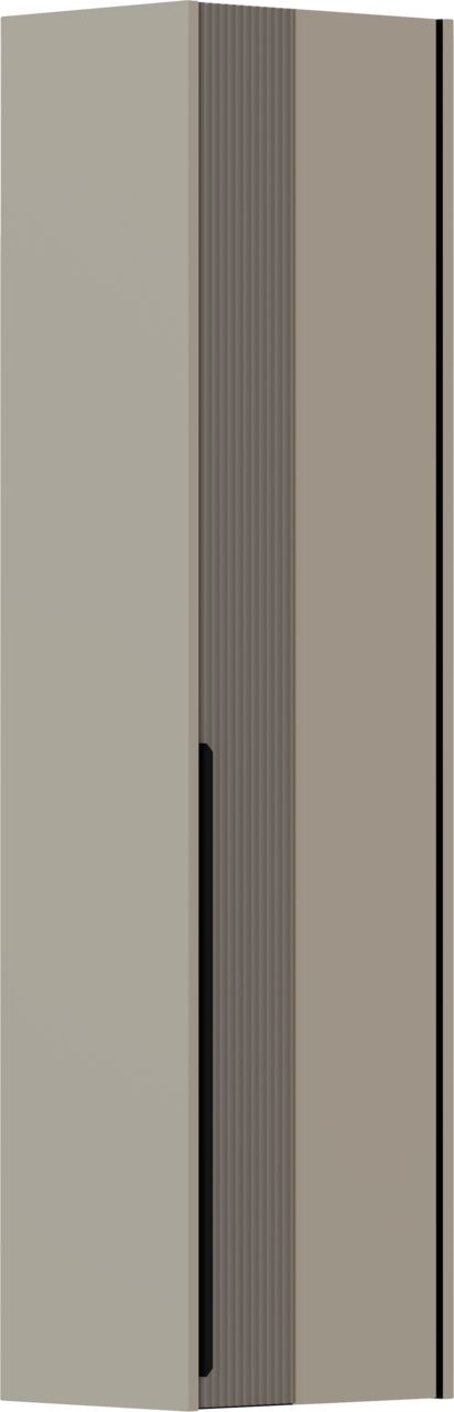 Hängegarderobenschrank in seitlicher Perspektive mit zwei Türen in neutralen Farben