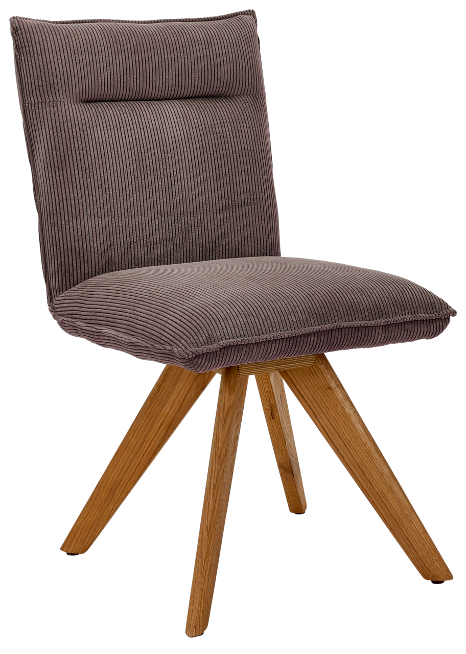 Johann Jakob Stuhl CALAS Moderner Stuhl mit braunem, geripptem Stoffbezug und Holzbeinen, seitliche Perspektive