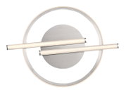 Moderne LED-Deckenleuchte mit zwei horizontalen Leuchtstreifen und kreisförmigem Design, Ansicht von unten.