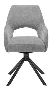 Grauer Armlehnstuhl mit schwarzem Metallgestell, Frontalansicht