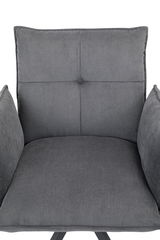 Grauer Armlehnstuhl mit gestreiftem Stoffbezug, Vorderansicht