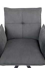 Grauer Armlehnstuhl mit gestreiftem Stoffbezug, Vorderansicht