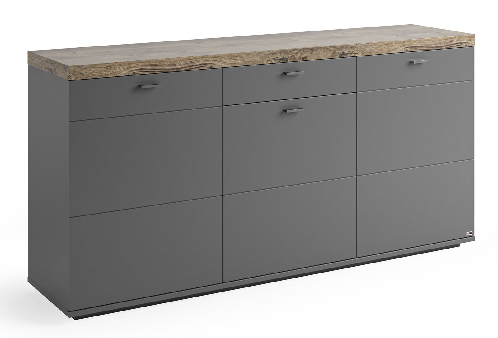 Set one by Musterring Sideboard SET ONE LANCASTER Graues Sideboard mit Holzplatte, frontal fotografiert