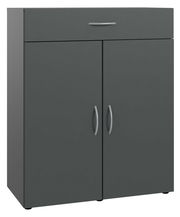 Schuhschrank in dunklem Grau mit zwei Türen und einer Schublade, Frontalansicht