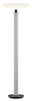 Bankamp LED-Stehleuchte LOGAN Moderne LED-Stehleuchte in silberner Farbe mit rundem Sockel und breitem, flachem Lampenschirm, frontal abgebildet.