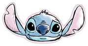Schattig, blauw cartoongezichtje met grote oren, vooraanzicht