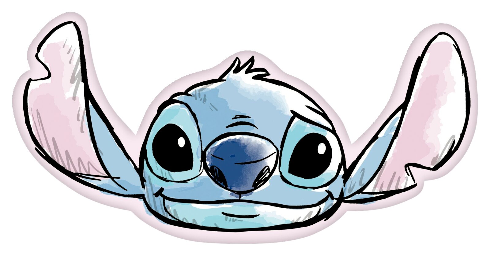Schattig, blauw cartoongezichtje met grote oren, vooraanzicht