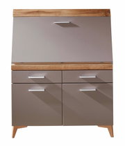 Moderner Sekretär aus Holz mit Klappfach und Schubladen, Frontalansicht