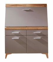 Moderner Sekretär aus Holz mit Klappfach und Schubladen, Frontalansicht