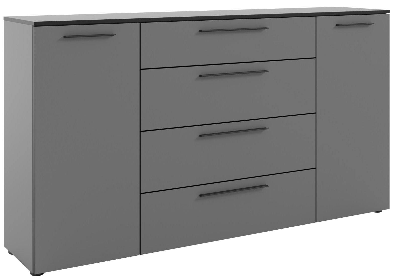 Novel XL-Sideboard SOUL Graues XL-Sideboard mit zwei Türen und vier Schubladen, seitliche Perspektive