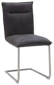 Freischwinger-Stuhl in dunklem Stoffbezug mit Metallgestell, seitliche Perspektive