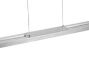 Moderne LED-Hängeleuchte aus gebürstetem Metall, seitliche Perspektive