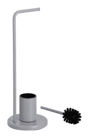 Graue WC-Garnitur mit Bürstenhalter und Toilettenbürste, seitliche Perspektive