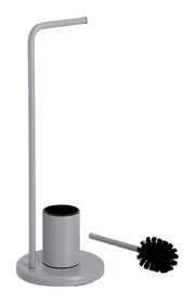 Graue WC-Garnitur mit Bürstenhalter und Toilettenbürste, seitliche Perspektive