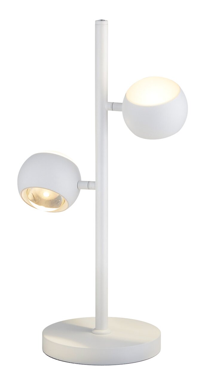 Musterring Tischleuchte CANNON Moderne Tischleuchte CANNON mit zwei verstellbaren Leuchtköpfen in Weiß, seitliche Perspektive