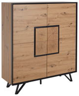 Modernes Highboard aus Holz mit vier Türen und schwarzem Rahmen, seitliche Perspektive
