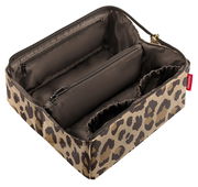 Leopardenmuster-Tasche mit mehreren Fächern, von oben betrachtet