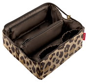 Leopardenmuster-Tasche mit mehreren Fächern, von oben betrachtet