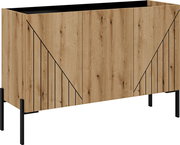 Modernes Sideboard aus Holz mit schwarzem Metallgestell, Frontansicht