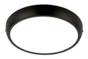 Ronde zwarte LED plafondlamp met witte diffuser, gezien schuin van onderen (onderaanzicht)