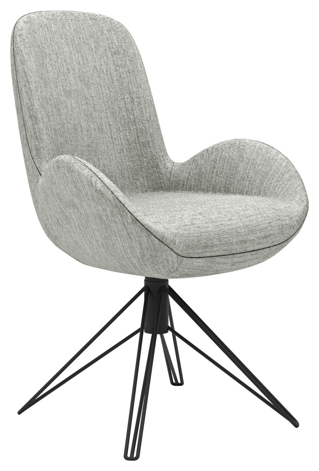 Musterring Armlehnstuhl MR HELVIN Dreh-Moover Grauer Armlehnstuhl mit modernem Design und schwarzem Metallgestell, seitliche Perspektive