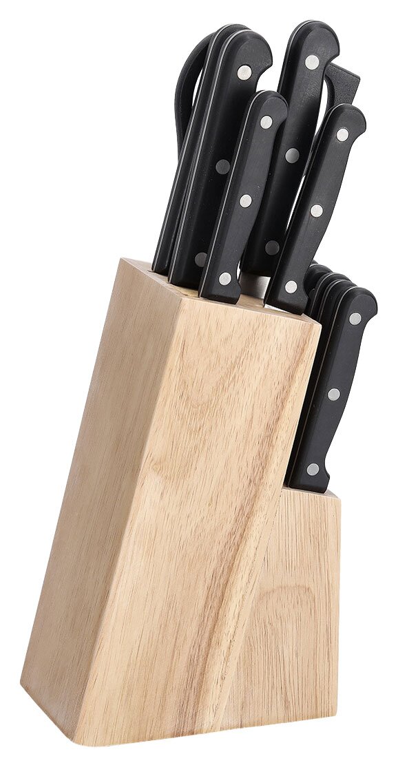 Zeller Present Messerblock-Set 13-tlg. Messerblock-Set mit 13 Teilen, seitliche Perspektive, schwarze Griffe und Holzblock