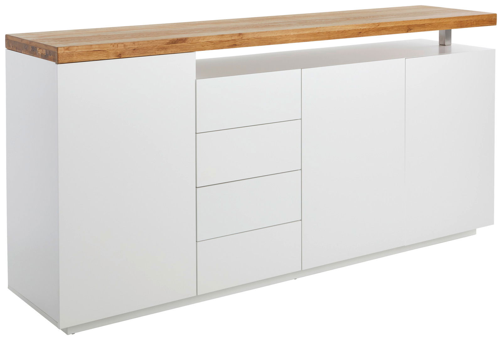 Weißes XL-Sideboard mit Holzplatte, seitliche Perspektive