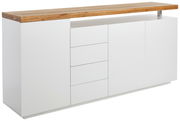 Weißes XL-Sideboard mit Holzplatte, seitliche Perspektive