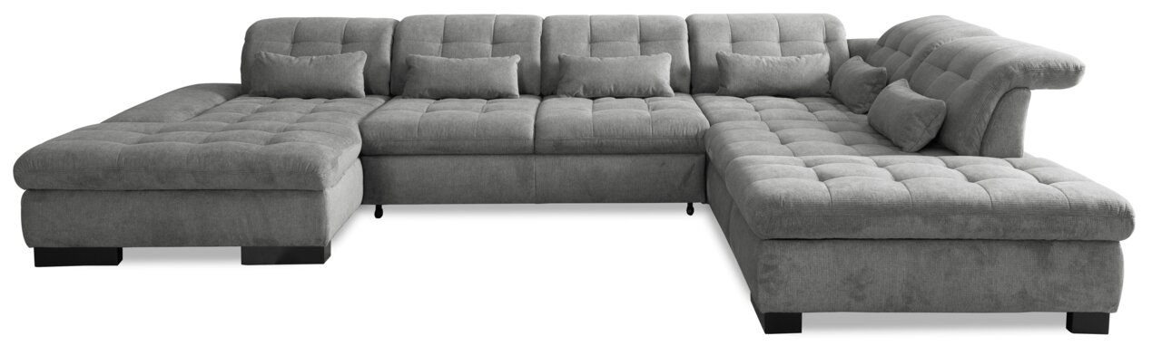 Graues, U-förmiges Sofa mit Ottomane links und rechts, Vorderansicht