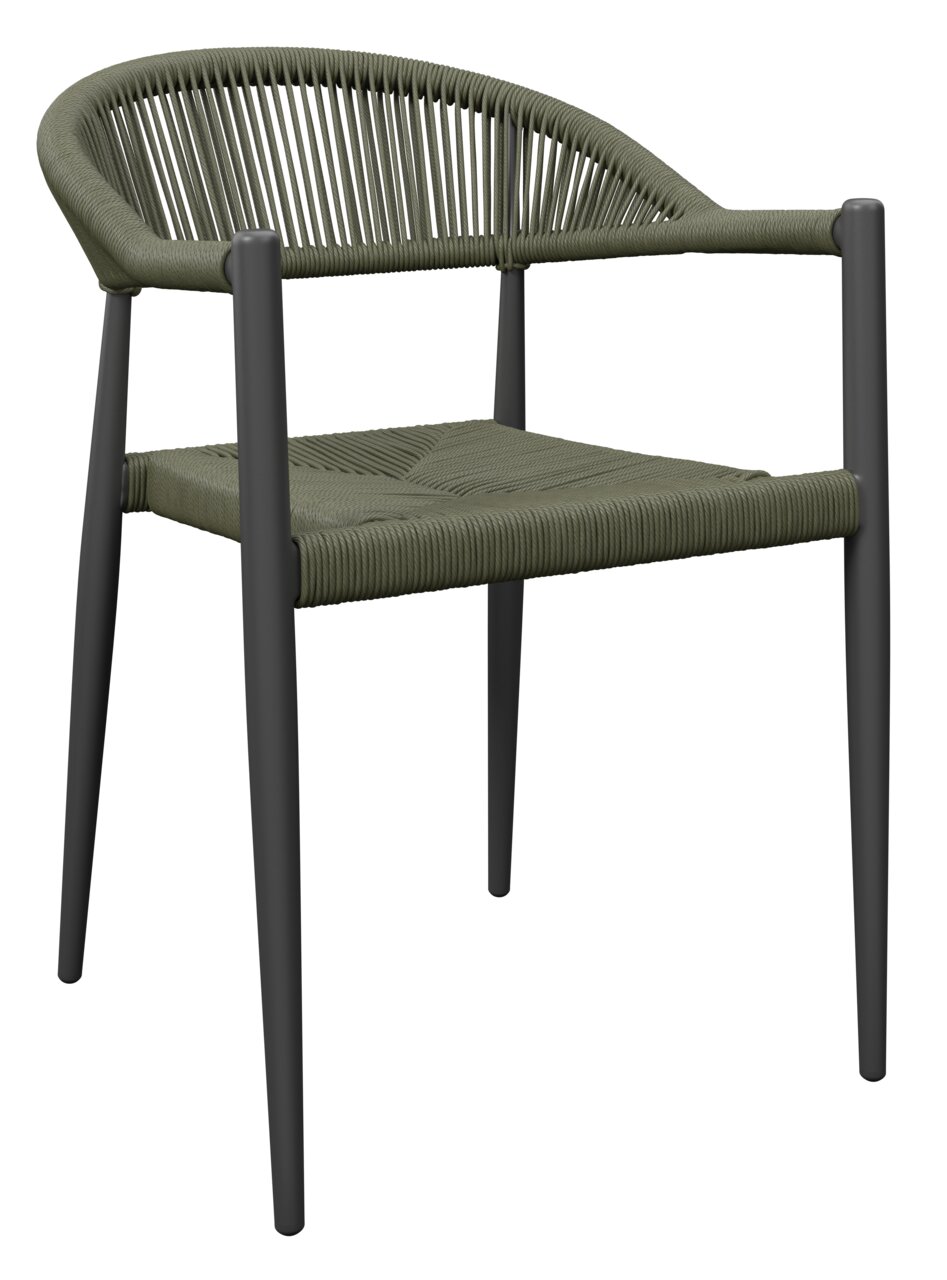 Amatio Stapelsessel TAMARA Moderner Stapelsessel mit geflochtener Sitzfläche und Rückenlehne, seitliche Perspektive