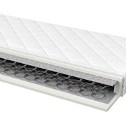 Querschnitt einer Bonellfederkernmatratze mit sichtbaren Federn und Polsterschichten, seitliche Perspektive