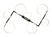Moderne led-plafondlamp met zes lichtgevende ringen, gezien van bovenaf.