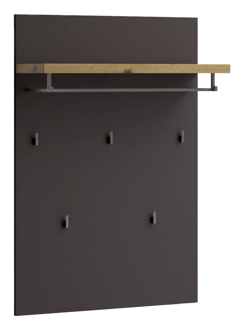 XORA Garderobenpaneel IDEA ANTHRAZIT Garderobenpaneel mit dunkler Rückwand, Holzablage und mehreren Haken, frontale Ansicht