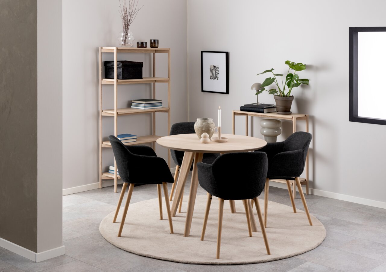 Livetastic Regal OXFORD Holzregal in einem modernen Esszimmer, seitliche Perspektive
