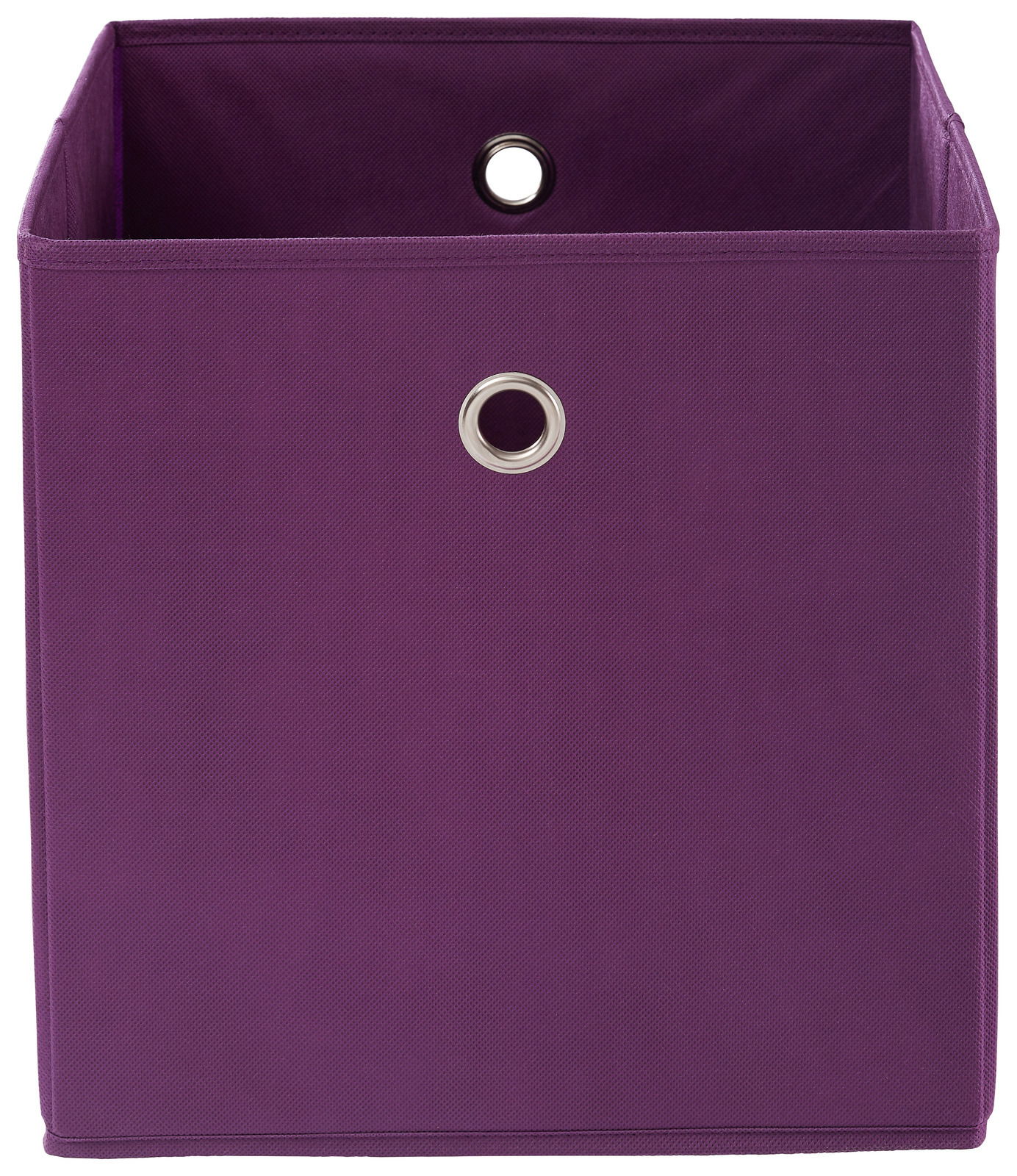 Lila Stoffbox mit Metallösen, frontale Ansicht