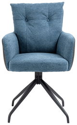 Moderner blauer Sessel mit Metallbeinen, Frontalansicht