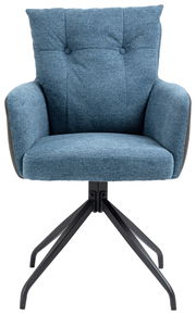 Moderner blauer Sessel mit Metallbeinen, Frontalansicht