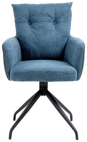 Moderner blauer Sessel mit Metallbeinen, Frontalansicht