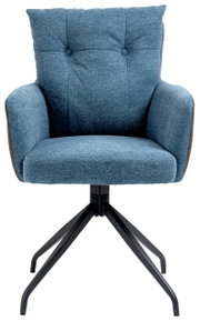 Moderner blauer Sessel mit Metallbeinen, Frontalansicht