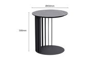 Moderner schwarzer Beistelltisch mit rundem Tischplatte, 450mm Durchmesser und 500mm Höhe, seitliche Perspektive.