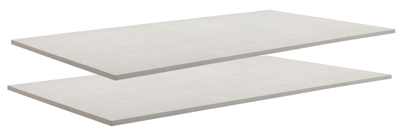 Zwei weiße Einlegeböden in seitlicher Perspektive.