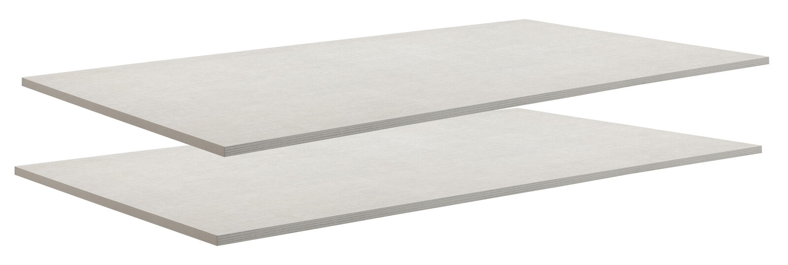 Zwei weiße Einlegeböden in seitlicher Perspektive.